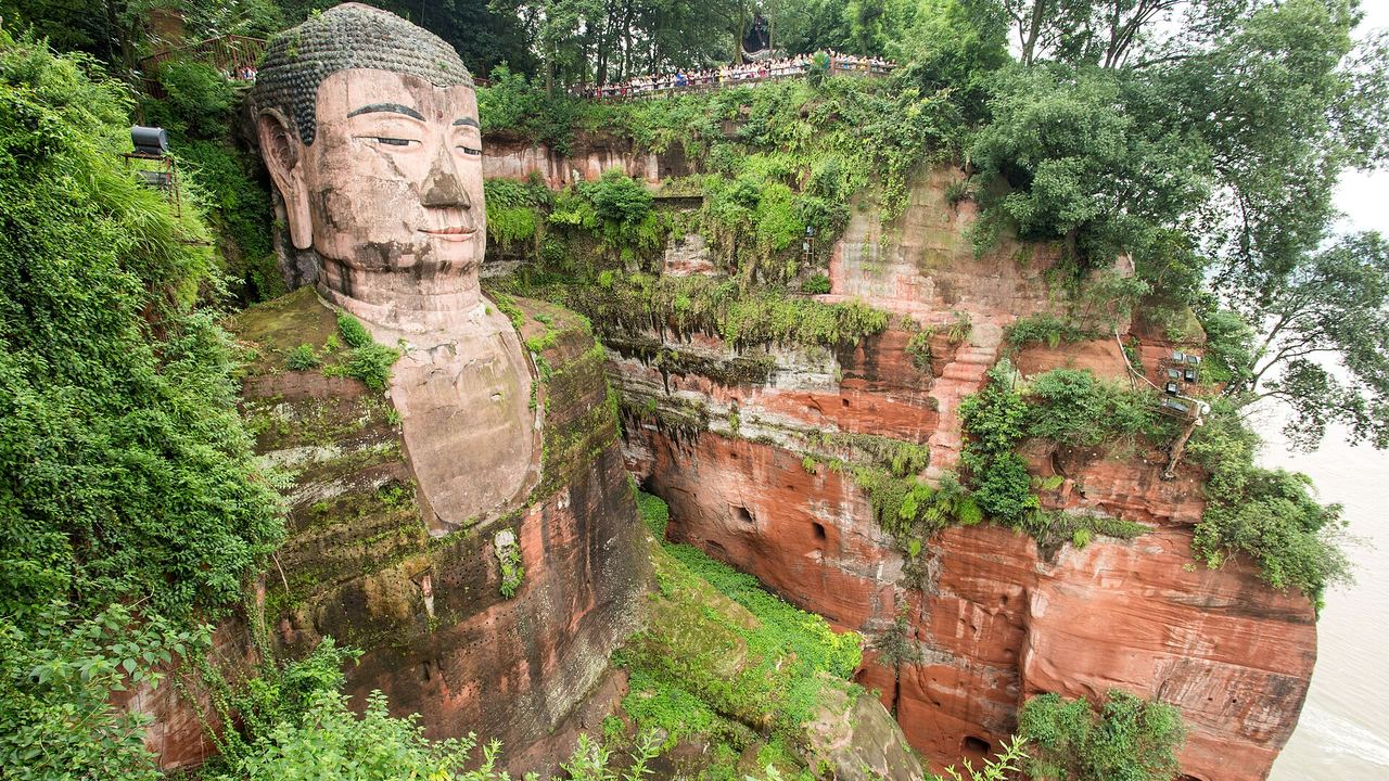 The Leshan Giant Buddha, 71 metres of carved cliff