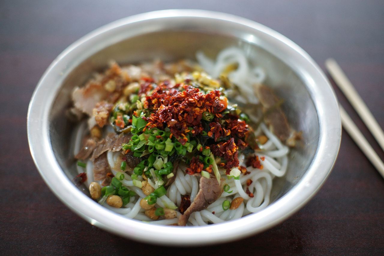 A bowl of Guilin rice noodles, the city’s breakfast