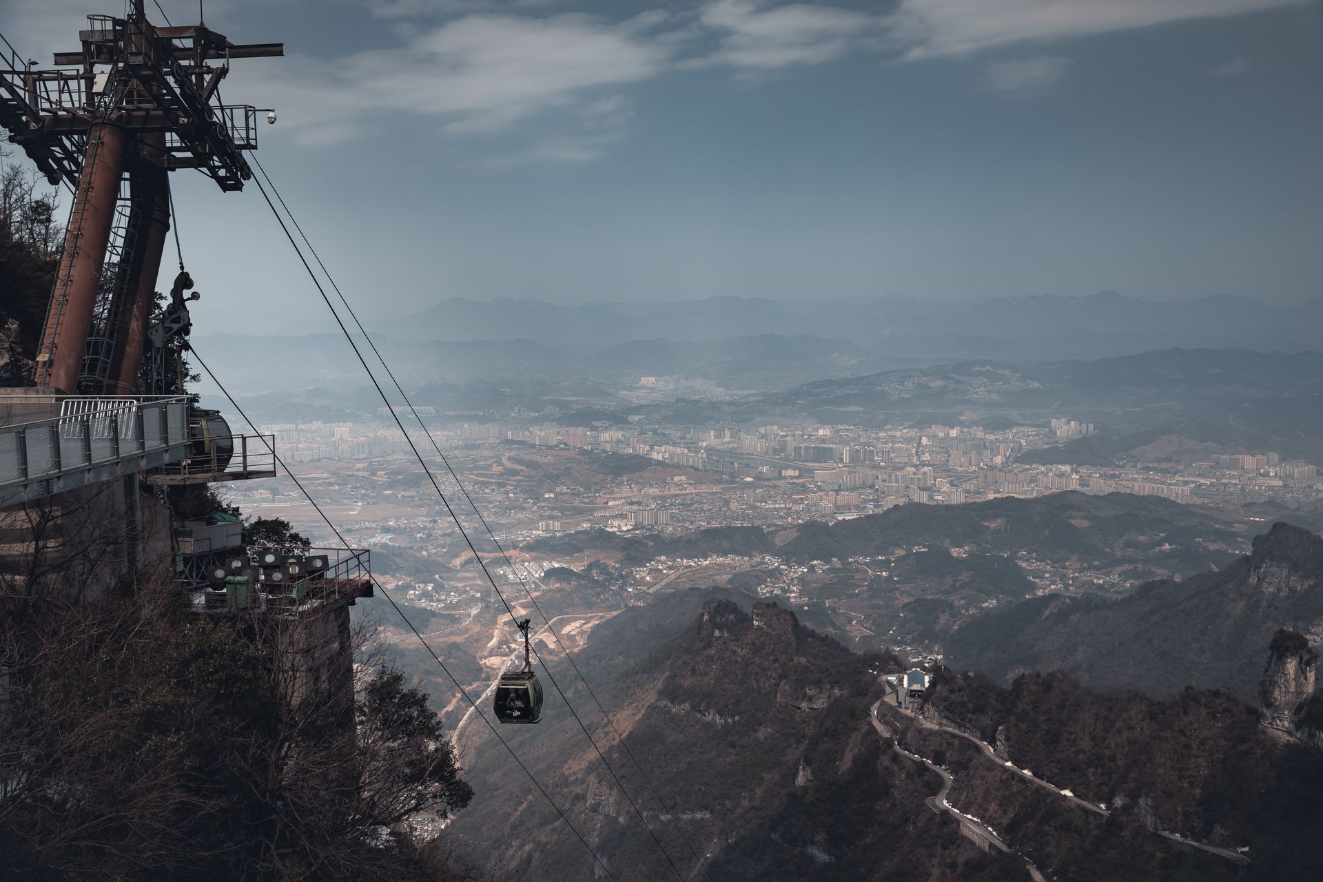 Looking back over Zhangjiajie city from the cableway