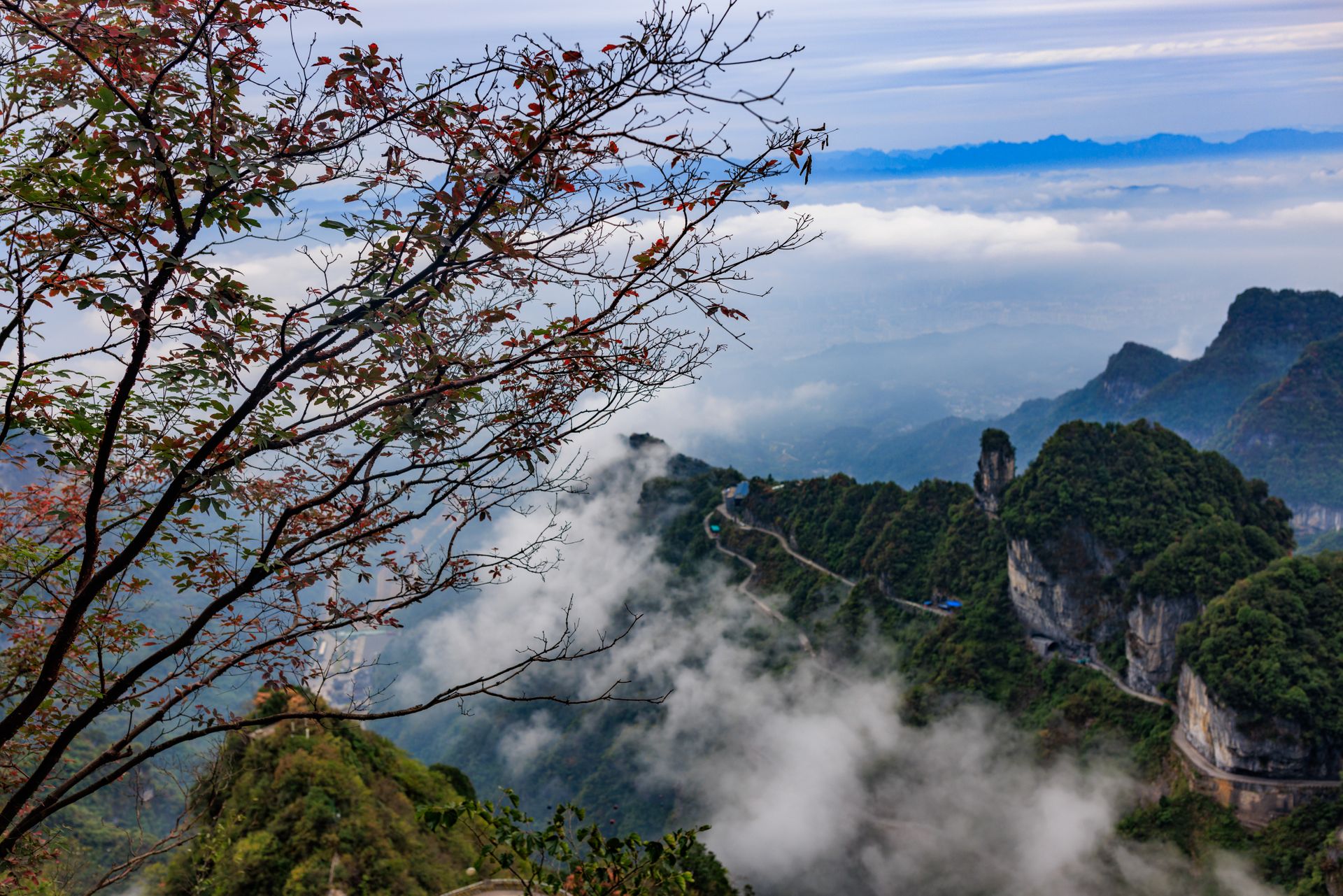 Cloud sitting on the mountain road